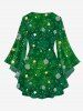 Plus Size Christmas Snowflake Glitter 3D Printed Lattice Flare Sleeves T-shirt -  