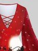 Plus Size Christmas Tree Santa Claus Elk Snowflake Moon Printed Flare Sleeve Lattice T-shirt -  