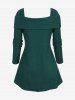 Plus Size Christmas Buttons Turn-Down Collar Textured Square Neck Sweater -  