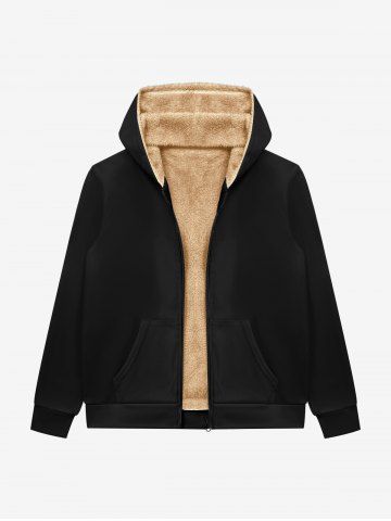 Gothic Full Zipper Solid Pockets Fleece Lining Hoodie For Men - BLACK - S