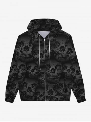 Gothic Halloween Skulls Print Zipper Fleece Lining Hoodie For Men