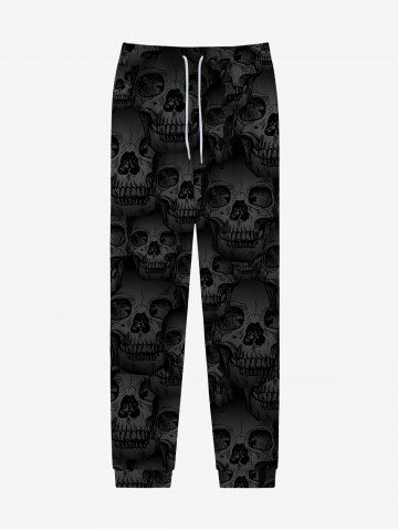 Gothic 3D Skulls Print Halloween Drawstring Sweatpants For Men - BLACK - 2XL