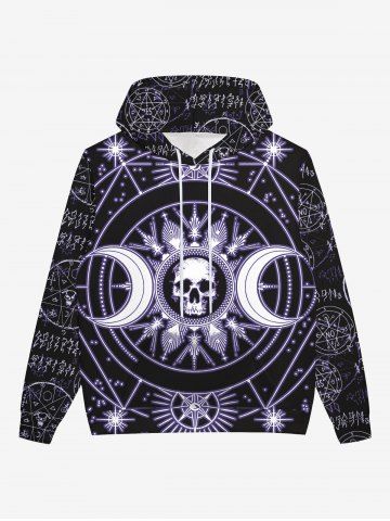 Gothic Halloween Galaxy Skulls Sun Moon Geometry Print Fleece Lined Hoodie For Men - BLACK - M
