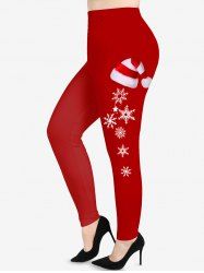 Legging Grande Taille Imprimé à Chapeau de Noël et Flocon de Neige - Rouge 5X