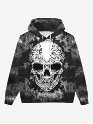 Gothic Halloween Tie Dye Skulls Floral Graphic Distressed 3D Print Pocket Drawstring Hoodie For Men -  
