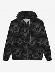 Gothic Halloween Skulls Print Zipper Fleece Lining Hoodie For Men -  
