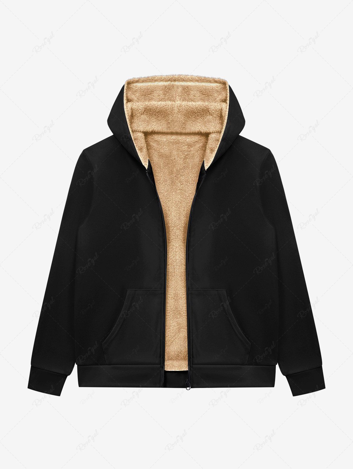 Unique Gothic Full Zipper Solid Pockets Fleece Lining Hoodie For Men  