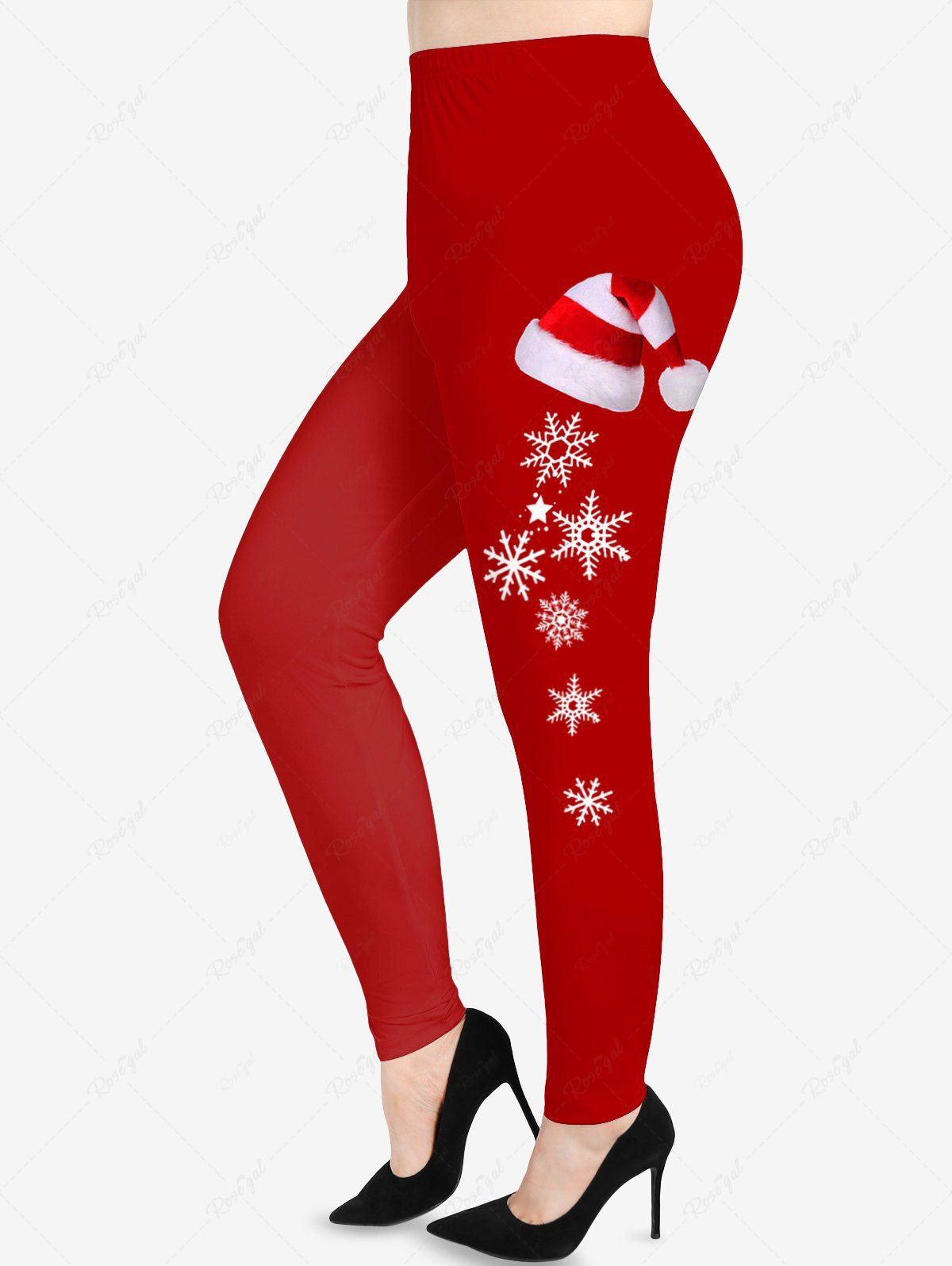 Legging Grande Taille Imprimé à Chapeau de Noël et Flocon de Neige Rouge 5X