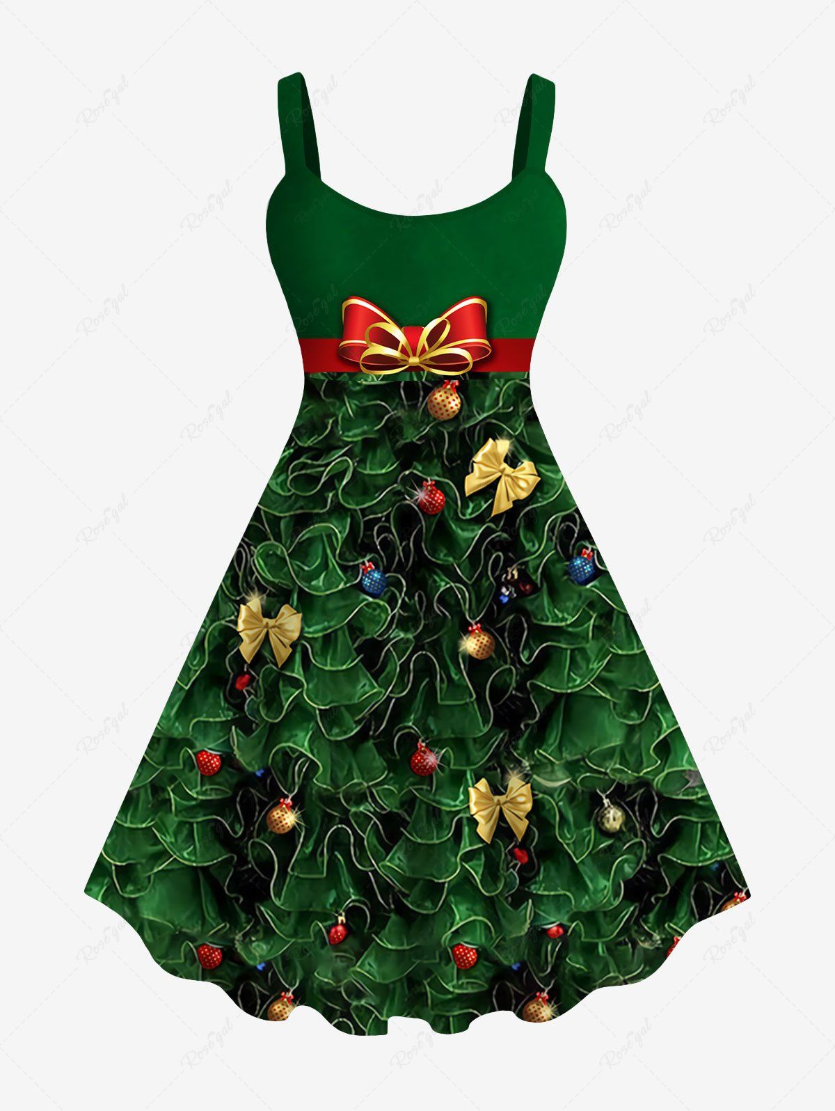 Hot Plus Size Christmas Ball Bowknot Ribbon Glitter 3D Print Tank Dress  