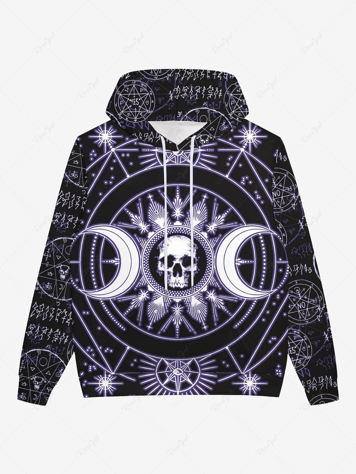 Online Gothic Halloween Galaxy Skulls Sun Moon Geometry Print Fleece Lined Hoodie For Men  