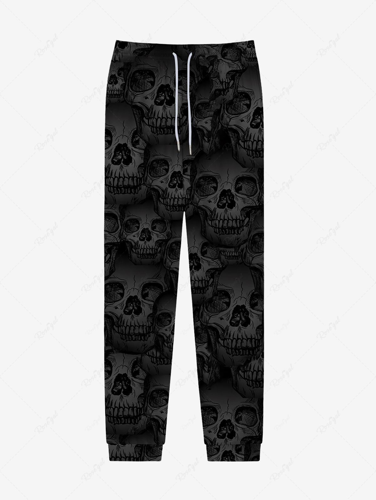 Trendy Gothic 3D Skulls Print Halloween Drawstring Sweatpants For Men  