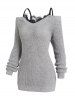 Cold Shoulder Lace Insert Hollow Out Sweater -  