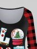 Plus Size Christmas Tree Ball Snowflake Candy Plaid Colorblock Print Raglan Sleeve T-shirt - Noir M