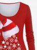 T-shirt Etoile Sapin de Noël et Flocon de Neige Imprimés de Grande Taille avec Nœud Papillon - Rouge 1X