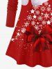 T-shirt Etoile Sapin de Noël et Flocon de Neige Imprimés de Grande Taille avec Nœud Papillon - Rouge 3X
