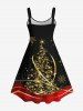 Robe Brillante 3D Boule Sapin de Noël et Flocon de Neige Imprimés de Grande Taille à Paillettes - Noir S