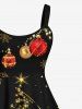 Robe Brillante 3D Boule Sapin de Noël et Flocon de Neige Imprimés de Grande Taille à Paillettes - Noir 2X