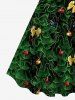 Robe Débardeur 3D Boule de Noël et Nœud Papillon Imprimés de Grande Taille à Paillettes - Vert profond S