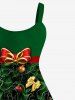 Robe Débardeur 3D Boule de Noël et Nœud Papillon Imprimés de Grande Taille à Paillettes - Vert profond S