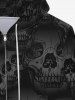 Sweat à Capuche D'Halloween Gothique Zippé Crâne Imprimée à Doublure en Laine pour Homme - Noir 3XL