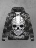 Gothic Halloween Tie Dye Skulls Floral Graphic Distressed 3D Print Pocket Drawstring Hoodie For Men -  