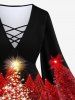 Plus Size Christmas Tree Sparkling Sequin Glitter 3D Printed Lattice Flare Sleeve T-shirt -  