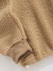 Faux Sherpa Fluffy Spliced Plaid Half Zip Stand Collar Toggle Drawstring Teddy Sweatshirt -  