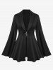 Gothic Lapel Collar Split Flutter Sleeves Ruched PU Panel Zipper Belted Coat -  