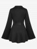 Gothic Lapel Collar Split Flutter Sleeves Ruched PU Panel Zipper Belted Coat -  