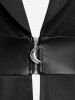 Gothic Lapel Collar Split Flutter Sleeves Ruched PU Panel Zipper Belted Coat -  