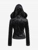Gothic Full Zipper Applique Panel Fur Trim Fluffy Collar Long Sleeve Velvet Hooded Coat -  