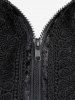 Gothic Full Zipper Applique Panel Fur Trim Fluffy Collar Long Sleeve Velvet Hooded Coat -  