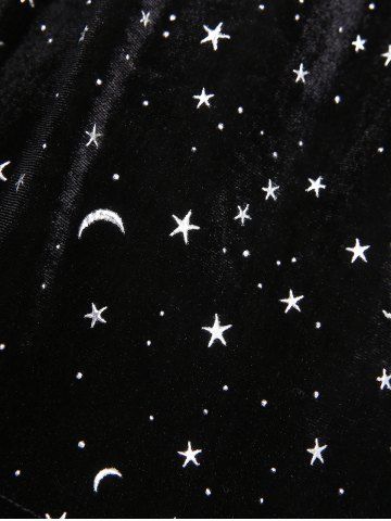 Plus Size Moon Stars Silver Stamping Ruched High Low Velvet A Line Dress and Floral Buckle Chiffon Overlay Cape Set