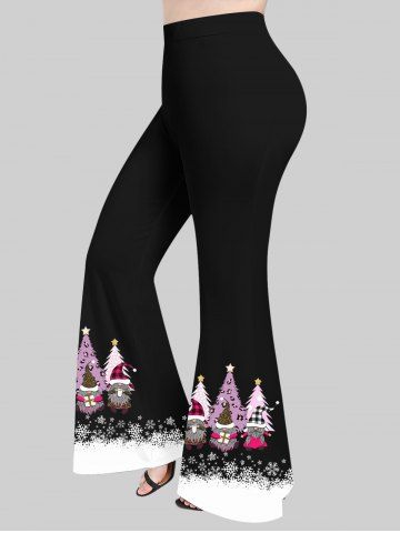 Plus Size Christmas Tree Hat Santa Claus Snowflake Stars Print Pull On Flare Pants - BLACK - XS