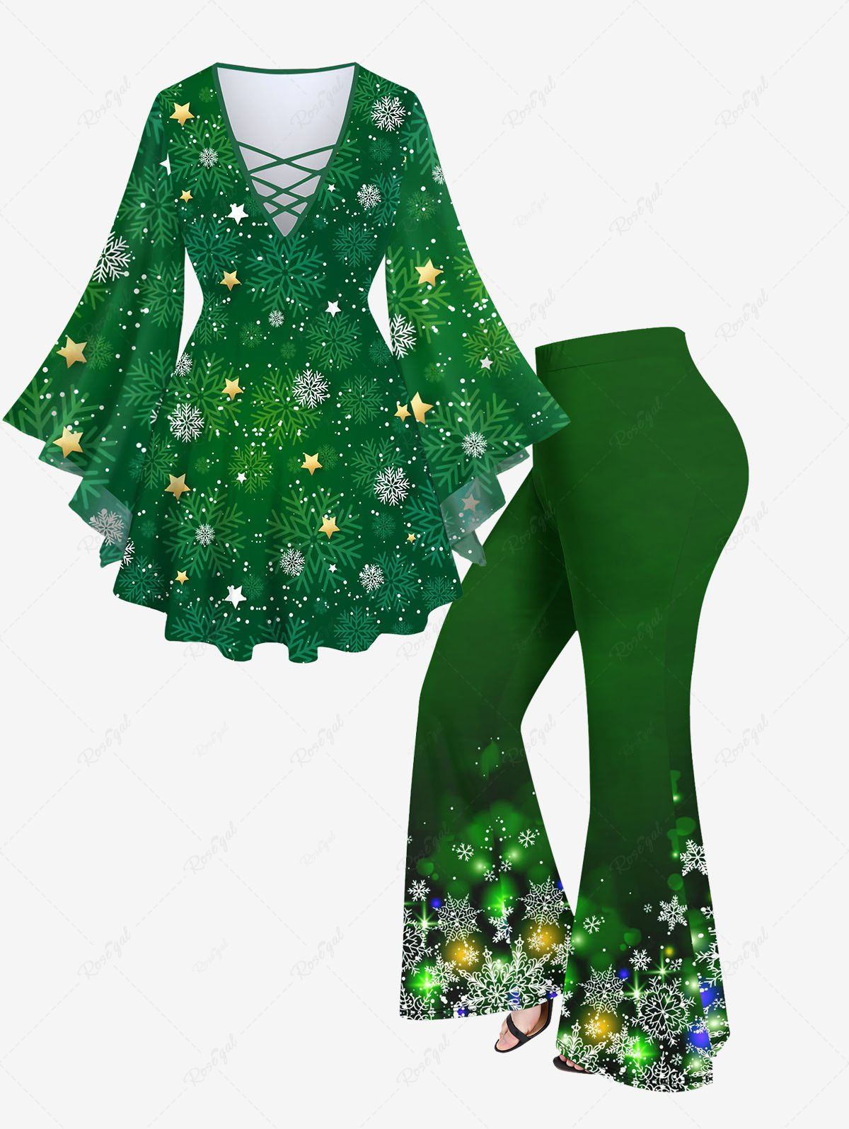T-shirt à Empiècement en Dentelle à Manches Cloche Grande Taille Vert profond 