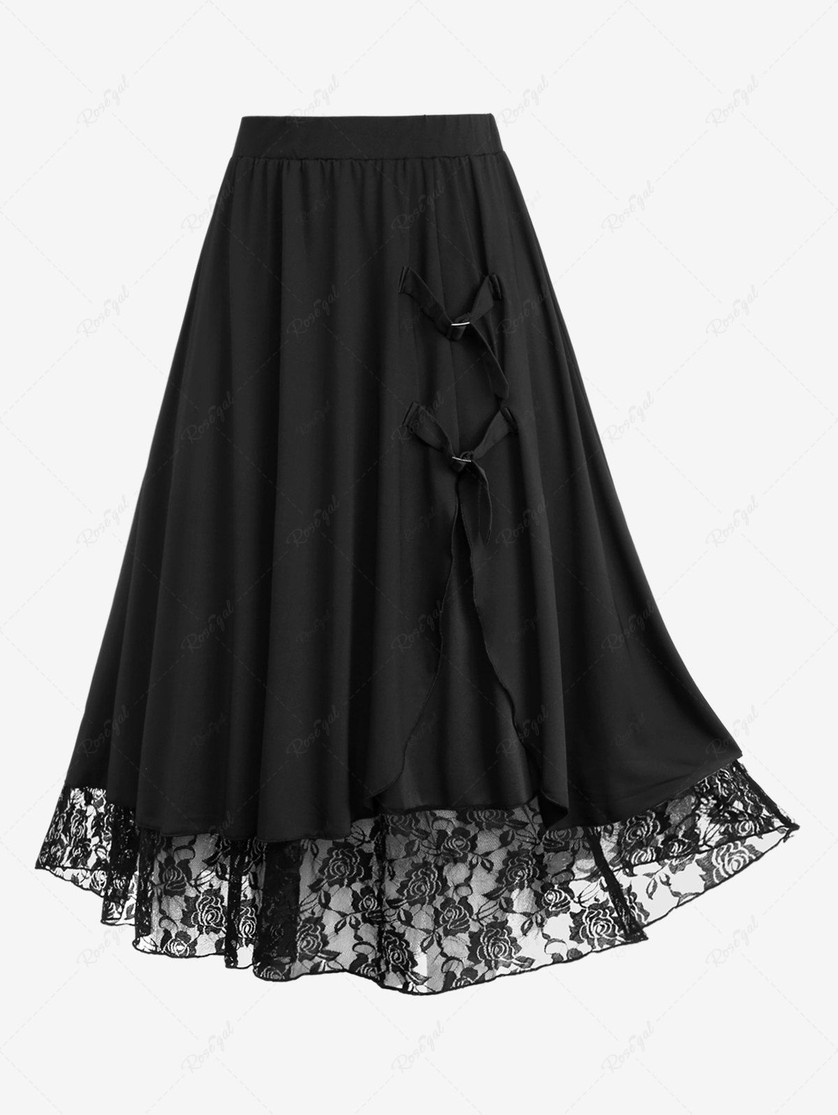 Outfits Plus Size Flower Jacquard Lace Mesh Patchwork Tulip Hem Layered Buckles Midi Skirt  