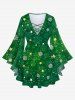 T-shirt à Empiècement en Dentelle à Manches Cloche Grande Taille - Vert profond 