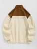 Fleece Lined Colorblock Letter Terry Embroidery Quarter Zip Toggle Drawstring Sweatshirt -  