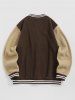 Men's Two Tone Colorblock Smile Face Embroidered Fluffy Faux Fur Baseball Jacket -  
