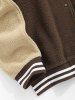 Men's Two Tone Colorblock Smile Face Embroidered Fluffy Faux Fur Baseball Jacket -  