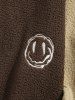 Men's Two Tone Colorblock Smile Face Embroidered Fluffy Faux Fur Baseball Jacket -  