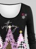 Plus Size Christmas Tree Hat Santa Claus Snowflake Letters Stars Print Long Sleeves T-shirt -  