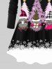 Plus Size Christmas Tree Hat Santa Claus Snowflake Letters Stars Print Long Sleeves T-shirt -  