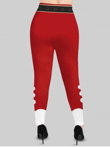Plus Size Christmas Santa Claus's Colorblock Buckle Belt 3D Print Leggings