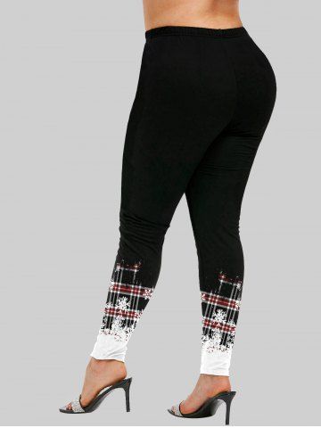 Plus Size Christmas Snowflake Plaid Colorblock Print Leggings