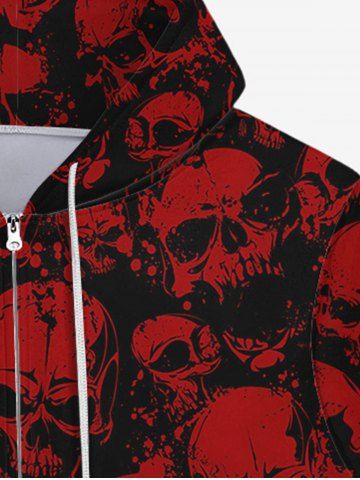 Gothic Bloody Skulls Printed Full Zipper Pockets Drawstring Halloween Hoodie For Men