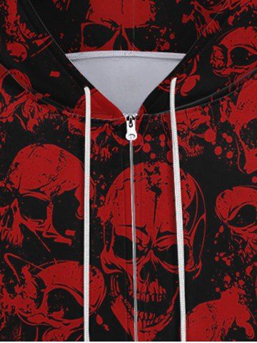Gothic Bloody Skulls Printed Full Zipper Pockets Drawstring Halloween Hoodie For Men