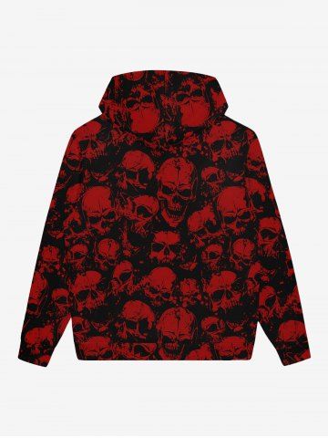 Gothic Bloody Skulls Printed Full Zipper Pockets Drawstring Halloween Hoodie For Men