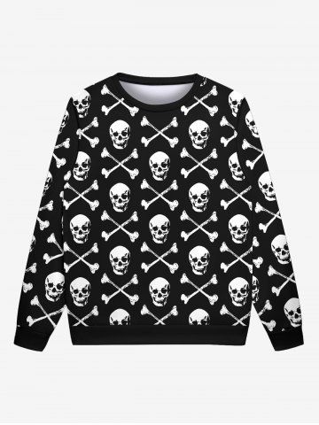 Gothic Skulls Bone Print Halloween Pullover Long Sleeves Sweatshirt For Men - BLACK - 6XL