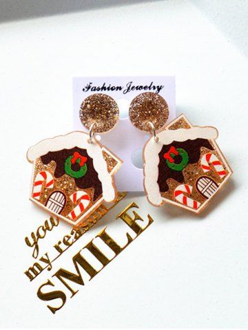 Glitter Sparkling Christmas House Wreath Candy Graphic Drop Earrings